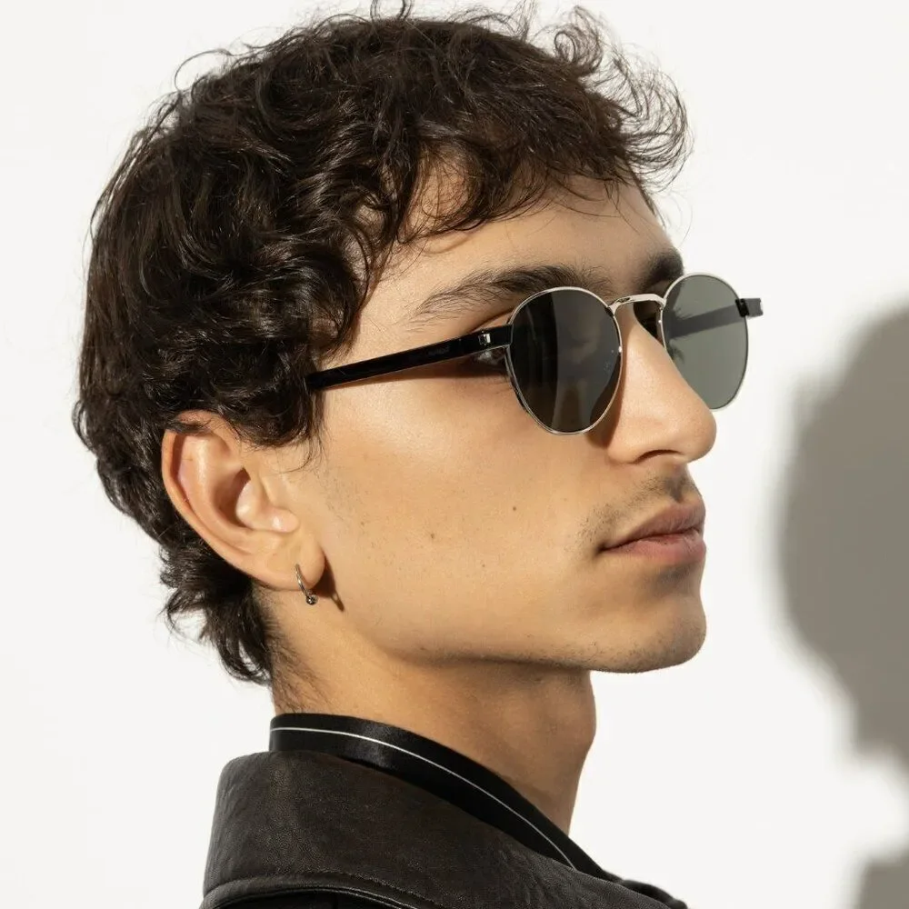 NEW Saint Laurent SL707 001 Silver Havana Grey Oval Unisex Sunglasses